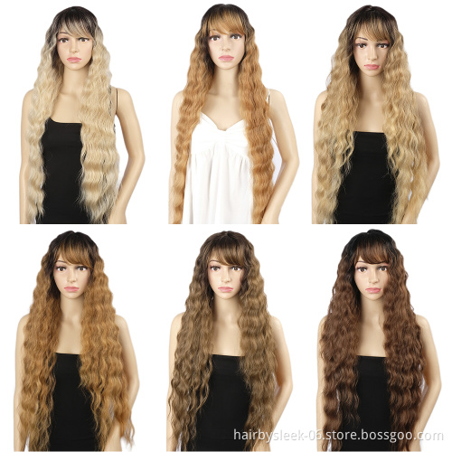 Wholesale new wigs with no Lace curly hair for woman machine made super soft fiber long wig girl hair cheap synthetic wigs